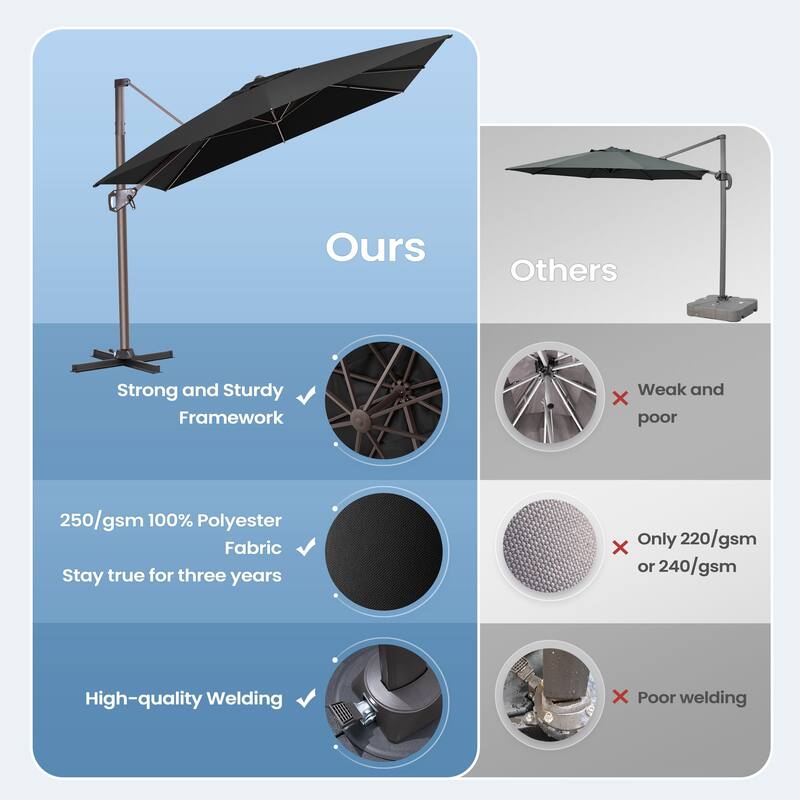 11 x 9 FT Rectangle Outdoor Premium Patio Cantilever Offset Umbrella
