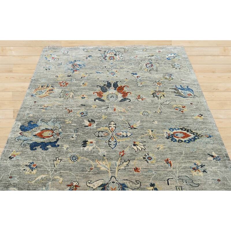 Transitional Turkish Oushak Gray Wool Oriental Area Rug Hand Knotted - 5' 6'' x 8' 4''