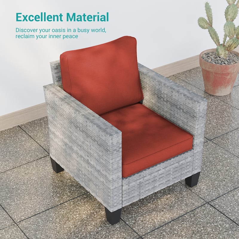 BONOSUKI 3-Piece Patio Sofa Set Grey Rattan with Side Table