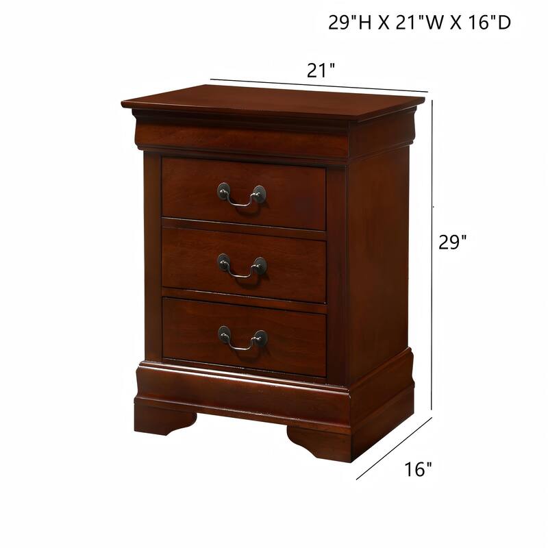 Cherry Wood Nightstand with Three Large Drawers and Warm Finish