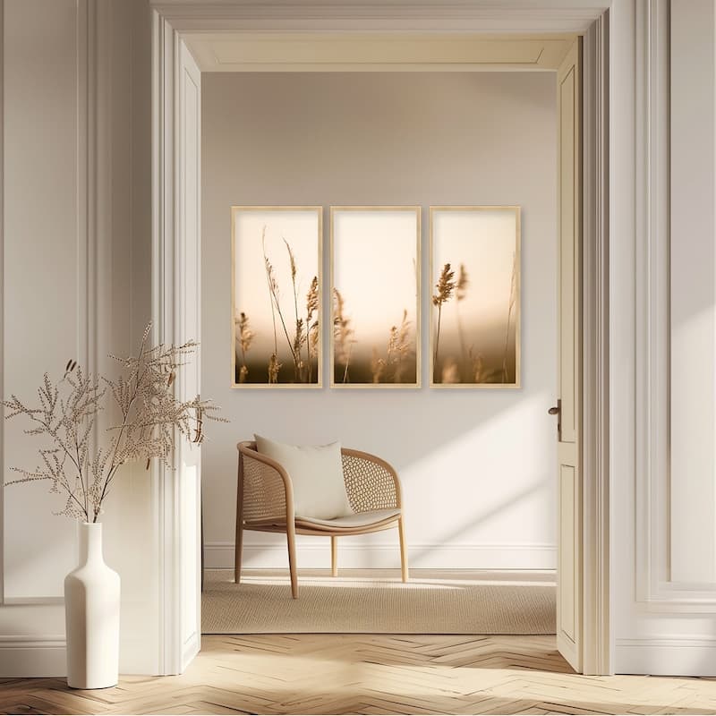 "Marsh Grass No.2" Set of Three Framed Textured Wall Art