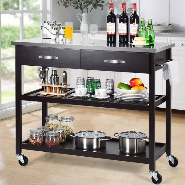 Shop Costway Rolling Kitchen Island Trolley Cart Stainless Steel