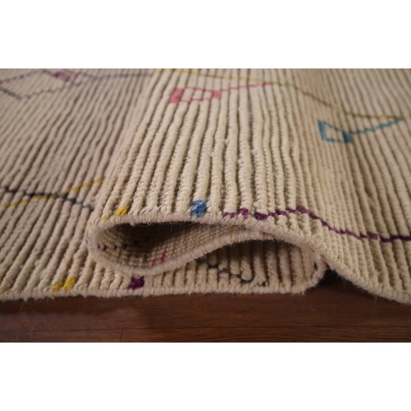 All-Over Striped Ivory Moroccan Area Rug Handmade Wool Carpet - 6'1"x 10'1"