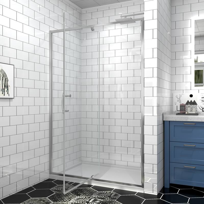 Modland 42''/48''/54''/60''W x 71''H Frameless Pivot Swing Shower Door Enclosure with 1/4" SGCC Tempered Glass Door - 48x71 - Chrome