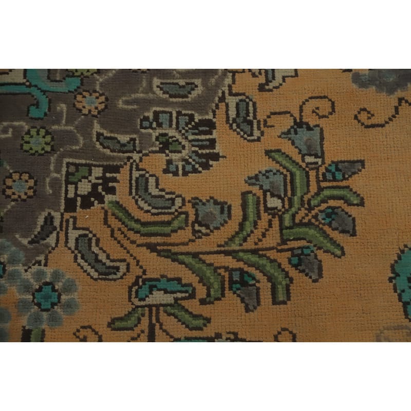 Hand Knotted Oriental 100% Wool Carpet Traditional Floral Oranges & Rust Tabriz Area Rug - 12' 10'' X 9' 9''