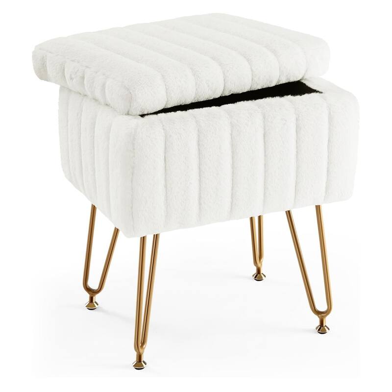 Vanity Stool Chair with Storage, Ottoman Boucle Soft Padded Makeup Footstools Seat 1PCS - 12.2"D x 16"W x 18.9"H