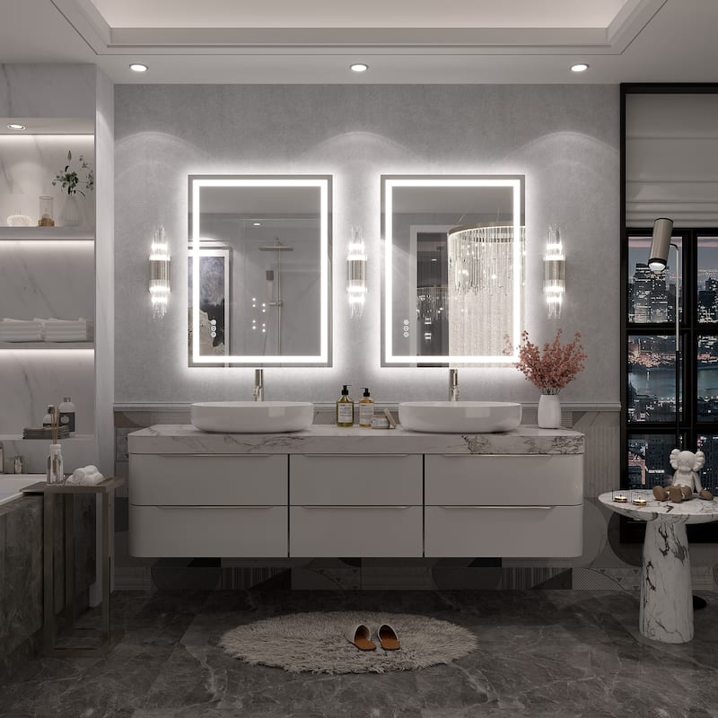 Large LED Bathroom Mirror with UL Listed, Front and Backlit, Anti-Fog