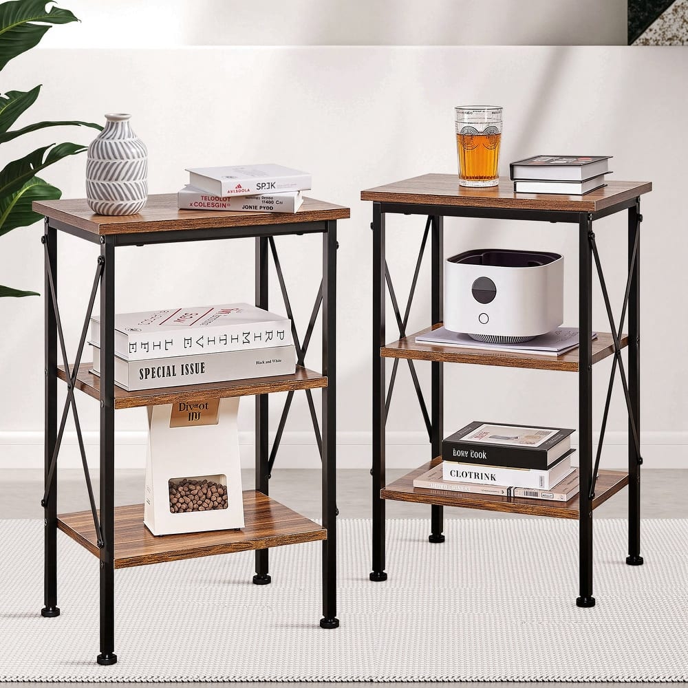 VECELO End Table Set 2pack Open Shelf X-Shaped Side Sofa Table Multifunctional Living Room Bedroom Nightstand Set