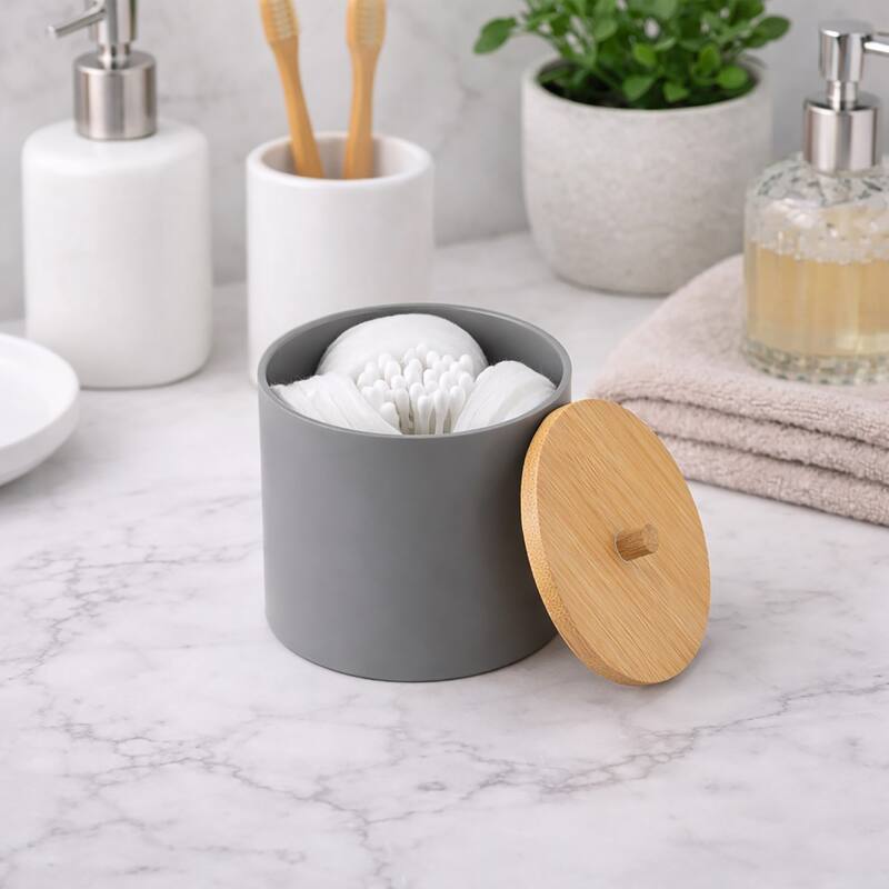 Grey Padang Bathroom Accessory Set 7-Pieces Bamboo - Cotton &Q-Tips Box Only