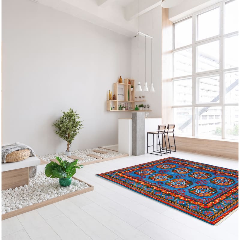ECARPETGALLERY Hand-knotted Uzbek Kargahi Blue Wool Rug - 4'0 x 6'2