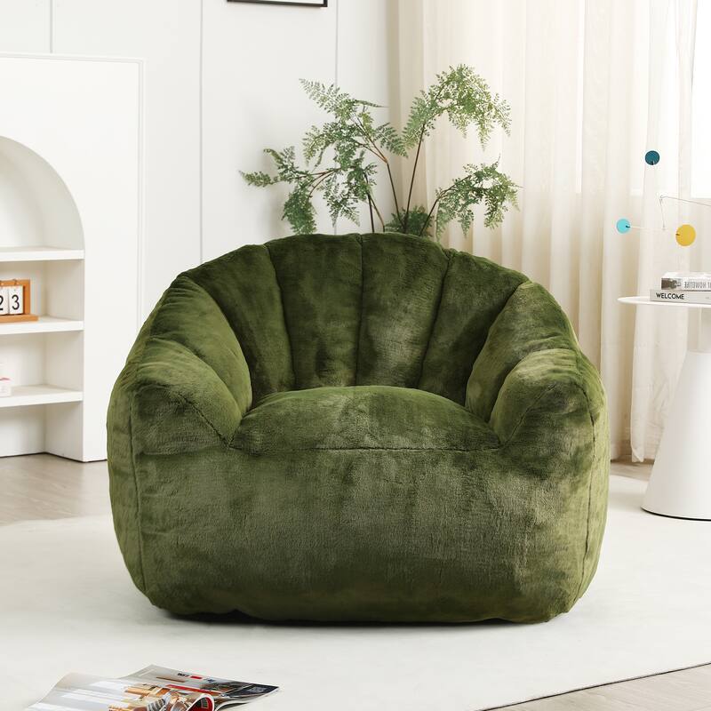 Faux Fur Shell-Shaped Bean Bag Chair, Oversized Adults Bean Bag Sofa, Bean Bag Lazy Chair with Armrests for Gaming, Reading - Green