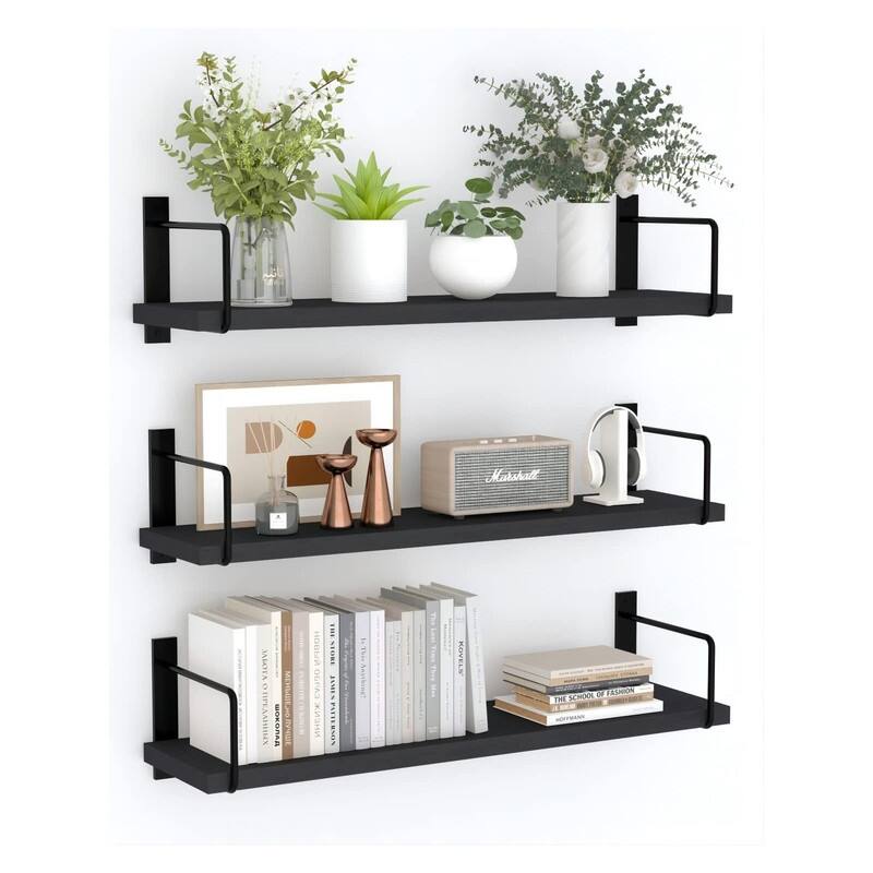 Floating Shelves - 24 Inch Wall Mounted Set of 3 - 6"D x 24"W x 6"H - Black
