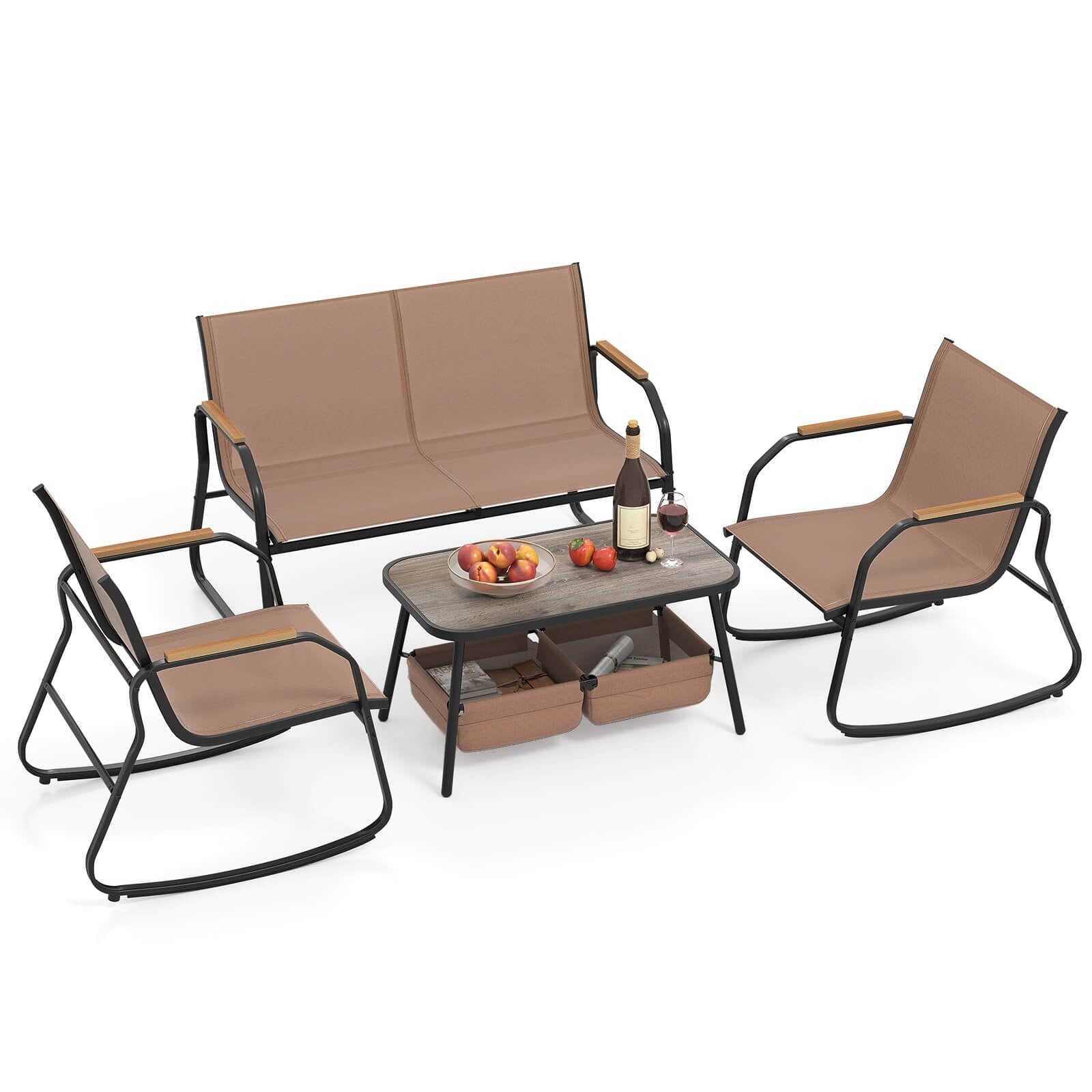 Costway 4 PCS Patio Furniture Set with 2 Rocking Bistro Chairs 2-Tier - 4 PCS