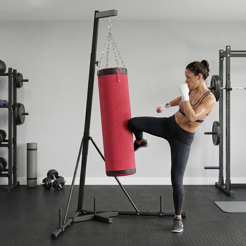 Soozier Punching Bag with Stand for Adults, 72.8"-90.9" Height Adjustable Freestanding Boxing Stand with Canvas Sandbag
