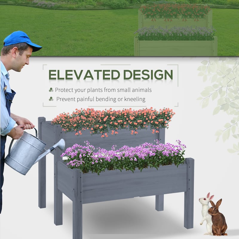 Outsunny 34" x 34" x 28" 2-Tier Raised Garden Bed Wooden Outdoor Planter Box for Backyard