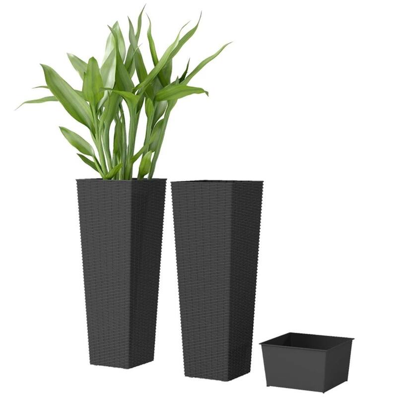 Outdoor Plant Flowerpot, set Of 2 Plastic Flowerpots - black