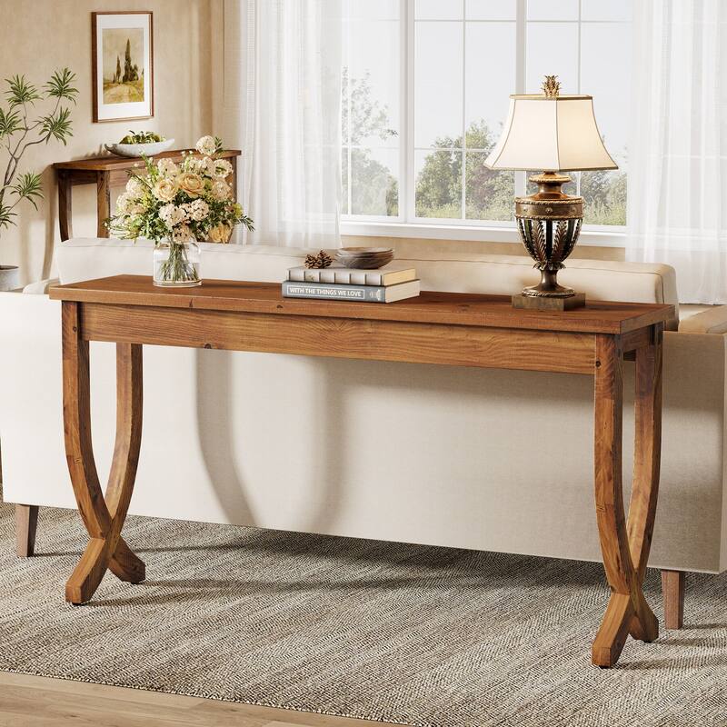 63-Inch Solid Wood Console Table Farmhouse Sofa Table for Entryway