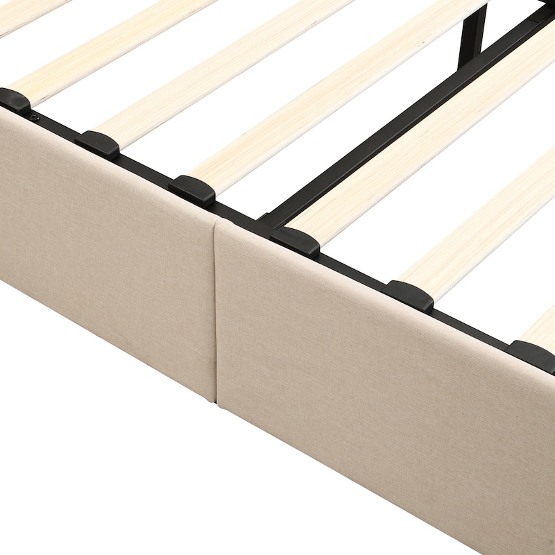 Queen Size Linen Platform Bed - Hydraulic Lift Platform with Hidden Compartment, Solid Pine Wood Frame