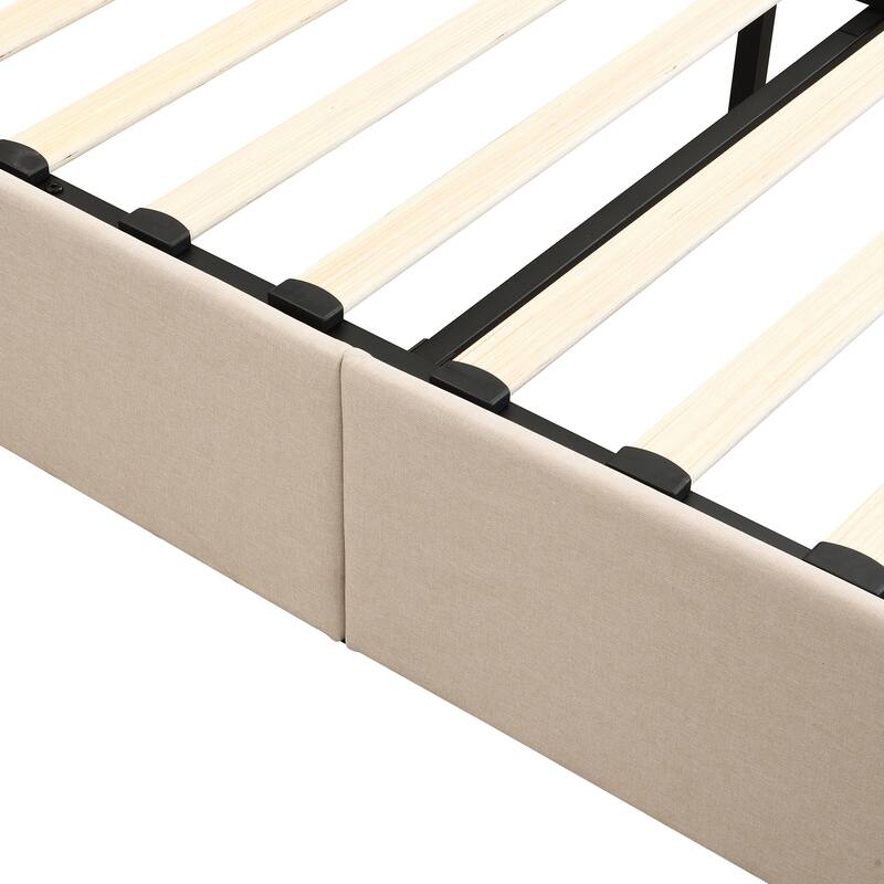 Full / Queen Sturdy Platform Bed with Hydraulic Lift Storage and Linen Headboard