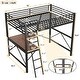 preview thumbnail 4 of 6, Full Size Metal Loft Frame wFull-Length Guardrail, Desk, Shelf,Black