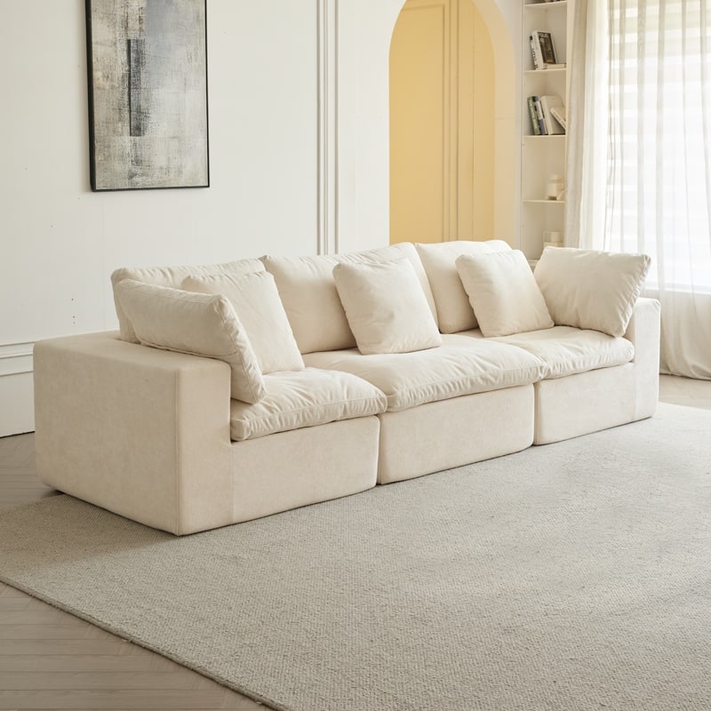 Modular Sectional Sofa with 33D High Density Sponge, Waterproof Flannel Fabric Compression Couch with Square Arms and Pillows