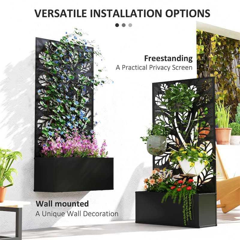 24" Black Metal Wall-Mountable Raised Garden Bed with Drainage Slots for Healthy Plants - 24" L x 9.1" W x 44.5" H