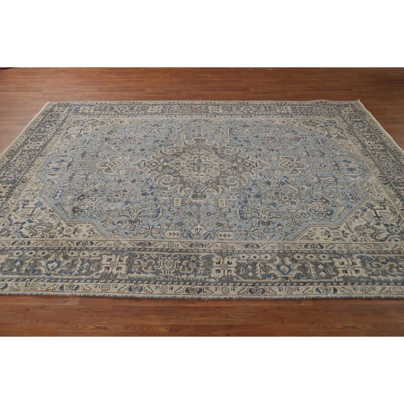 Light Blue Geometric Tabriz Persian Rug Hand-Knotted Wool Carpet - 6'7"x 9'4"