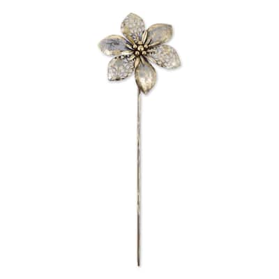 Flower Outdoor Garden Stake - 29.5" - Silver
