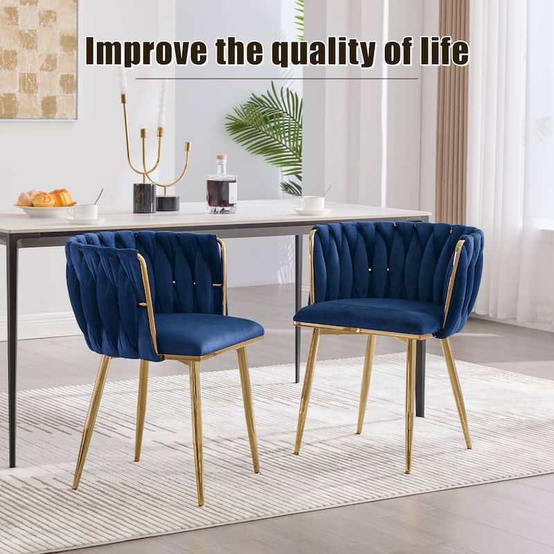 HOMEFUN Velvet Upholstered Tufted Side Dining Chair With Golden Legs（set of 2）
