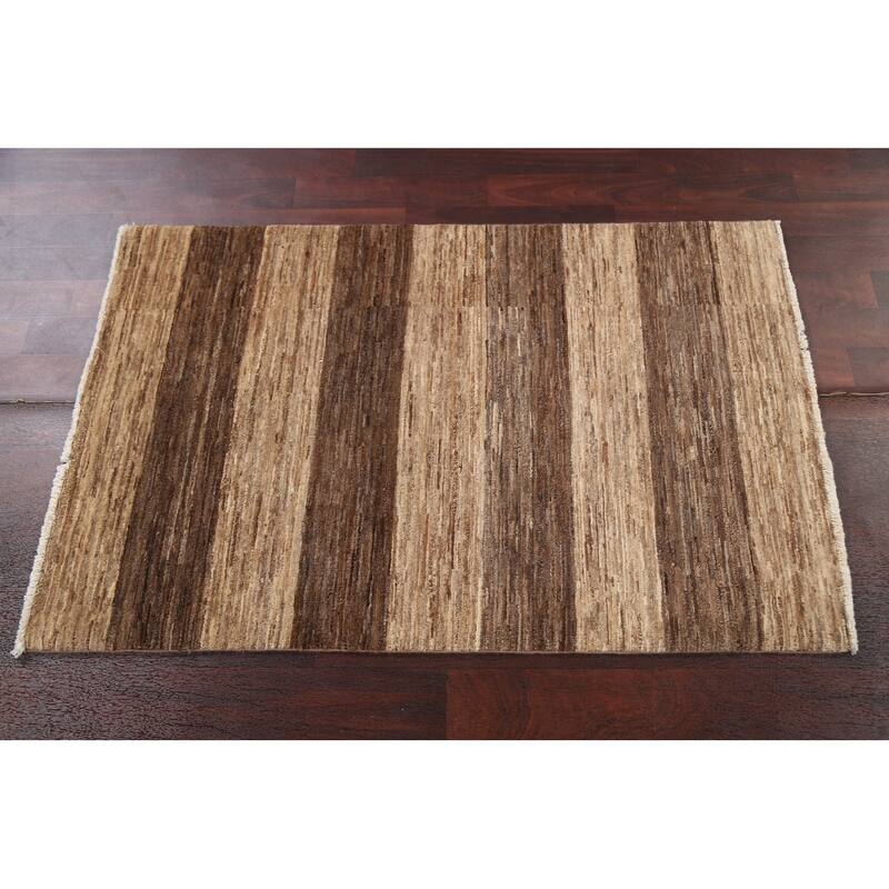 Striped Gabbeh Kashkoli Wool Area Rug Hand-knotted Contemporary Carpet - 2'9" x 4'2"