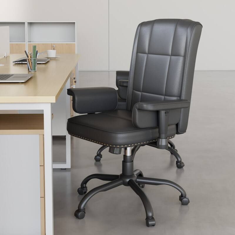 Pu Leather Home Office Desk Chair, Adjustable Desk Chair Office Chair Computer Chair Ergonomic Mid Back with 360°Swivel