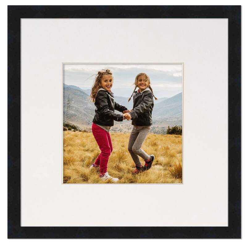 8x8 Frame with Mat - Black 11x11 Frame Wood Made to Display Print or Poster Measuring 8 x 8 Inches with White Photo Mat