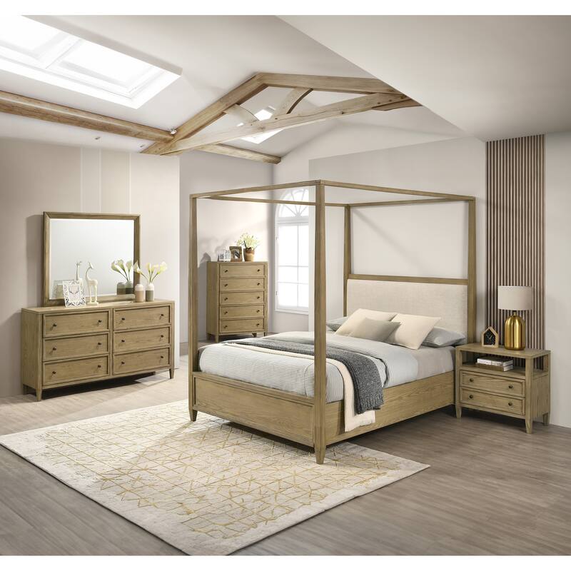 Queen Canopy Bed with Clean-lined Frame and Natural Wood Finish