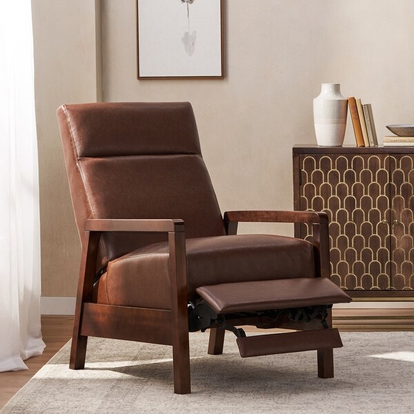 Dark Brown Faux Leather Pushback Recliner with Mid-Century Design