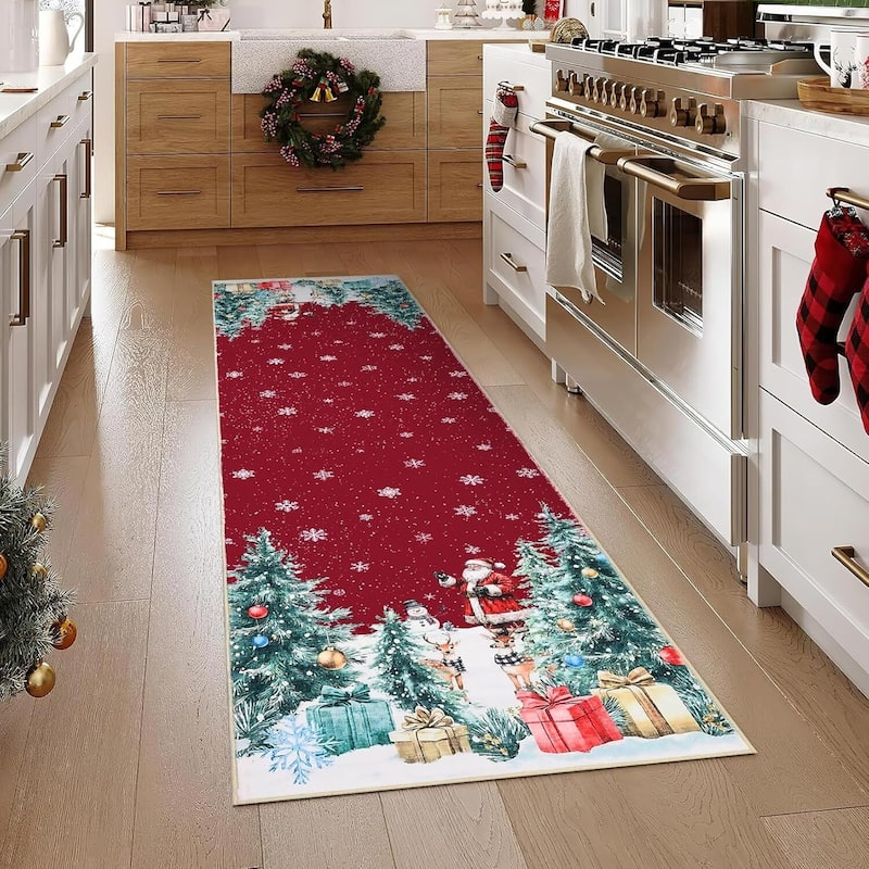 Washable Snowflakes Christmas Area Rug for Bedroom Holiday Decor - 1'6" x 2'6"