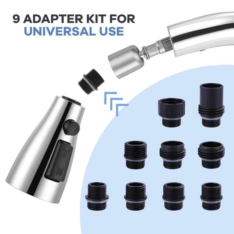 WOWOW 1/2 in. Kitchen Faucets Head with 3-Spray Modes and 9 Adapters