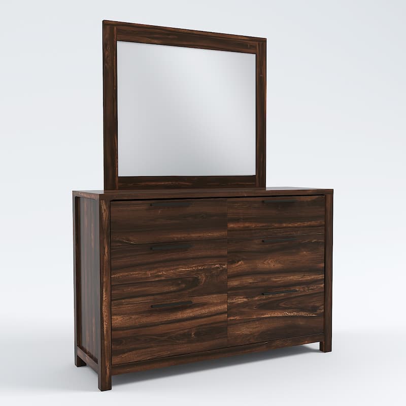 Lome Rustic Brown Wood 6-Drawer 2-Piece Dresser and Mirror Set by Furniture of America