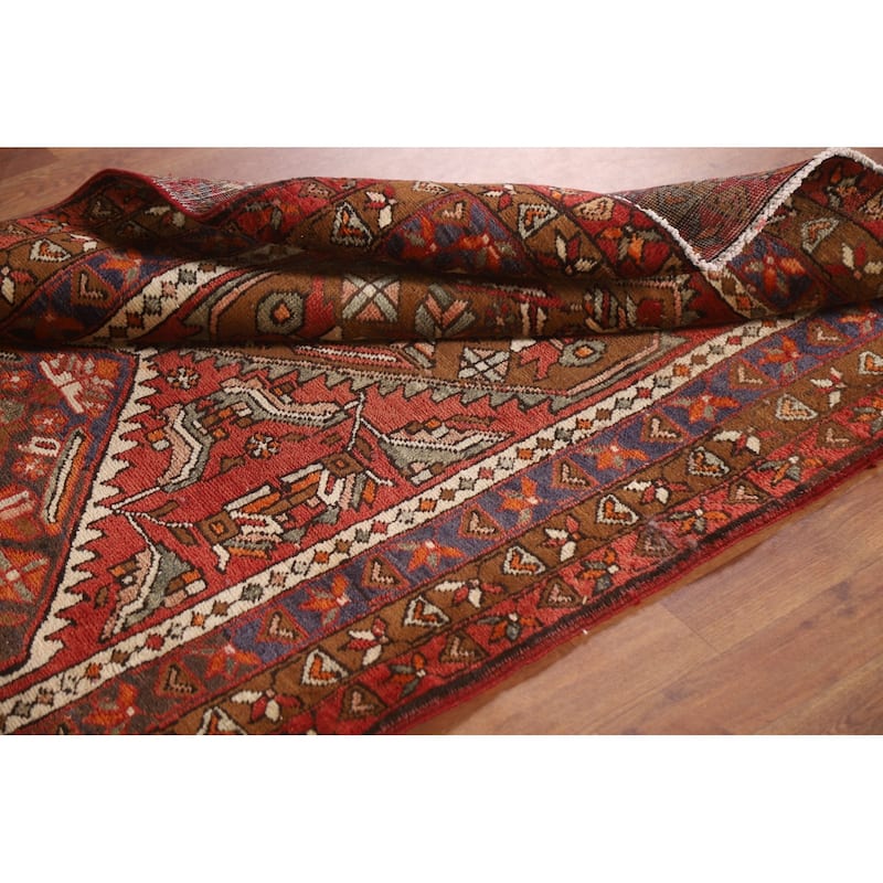 Heriz Persian Vintage Runner Rug Hand-knotted Red Wool Carpet - 3'11"x 11'10"