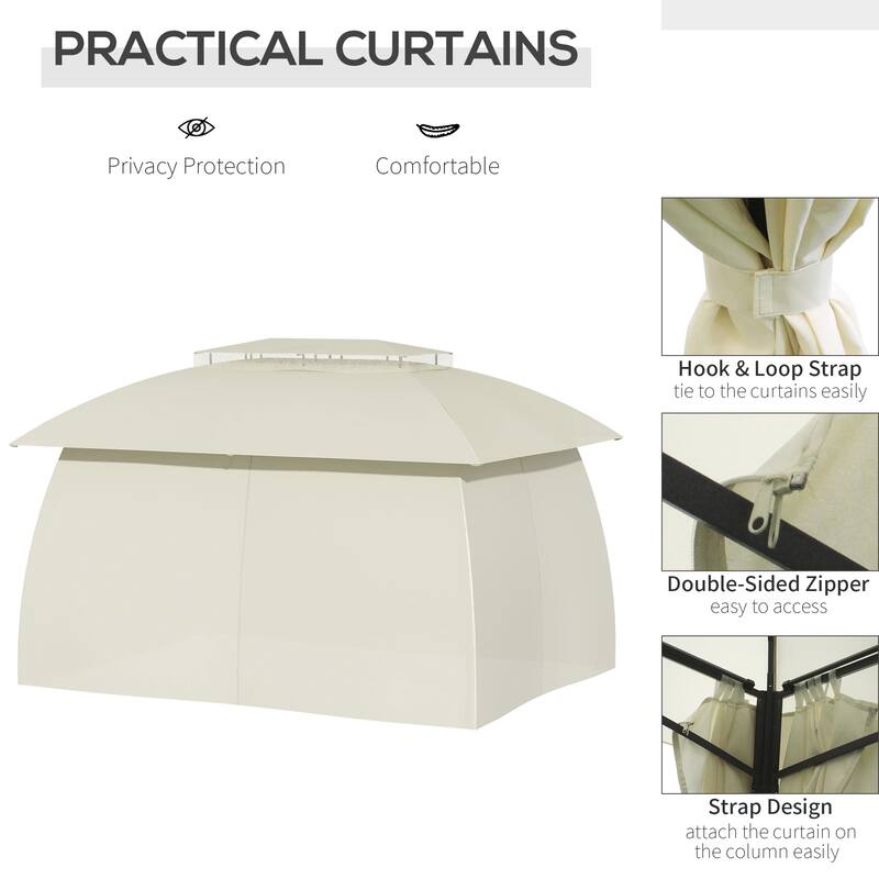 10x13ft Patio Gazebo with Double Vented Roof, Steel Frame, and Curtain Sidewalls for Outdoor Sun Protection