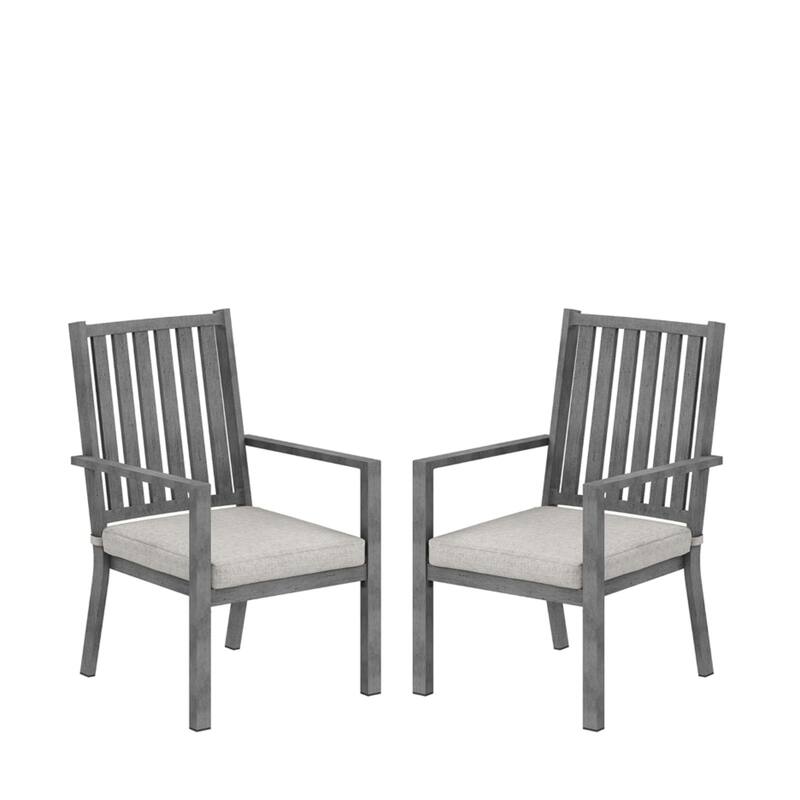 Set of 2 23" Aluminum Patio Dining Chairs with Thick Gray Cushions and Gray Frame