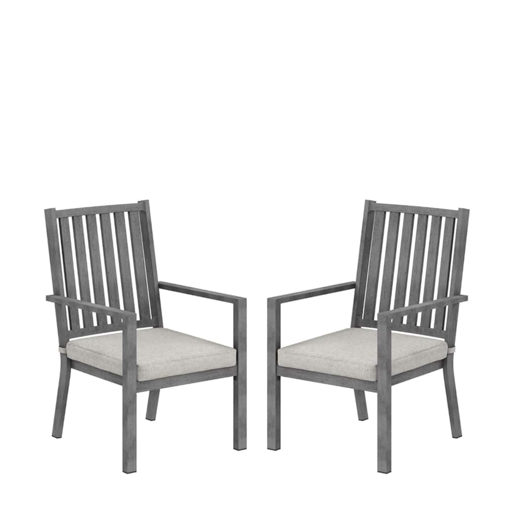 Set of 2 23" Aluminum Patio Dining Chairs with Thick Gray Cushions and Gray Frame