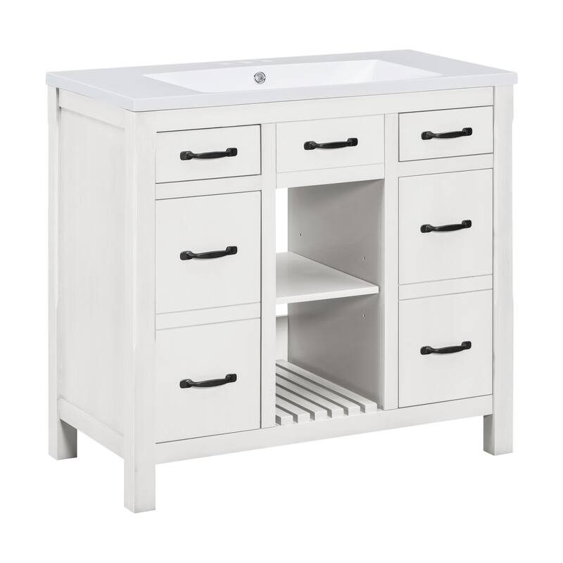 36" Solid Wood Frame Bathroom Cabinet