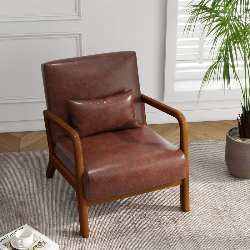 Mid Century Solid Wood Upholstered Accent Chair