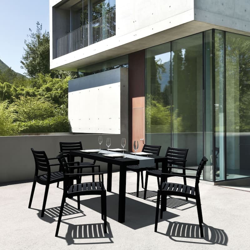 7-Piece Black Patio Dining Set with Armchairs 55"