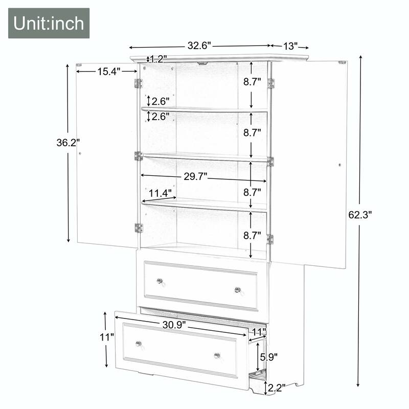 Freestanding Storage Cabinet with Two Drawers - Grey
