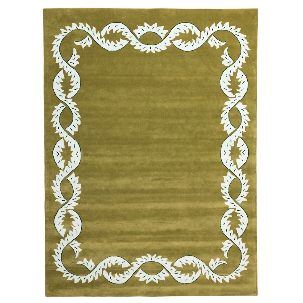 ECARPETGALLERY Hand Tufted Timeless Olive Wool Rug - 9'1 x 12'0