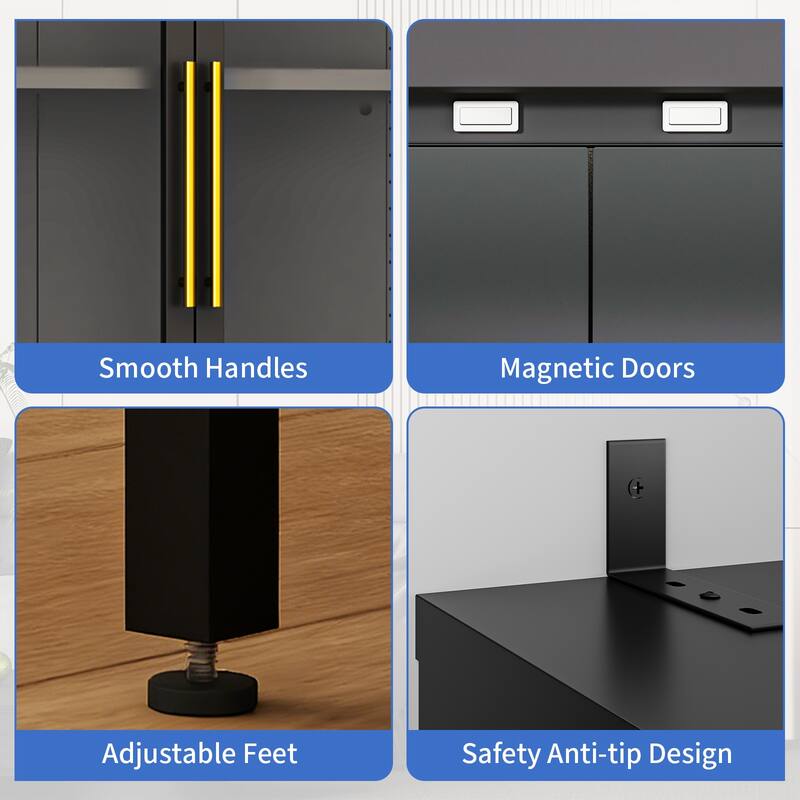 5-Tier Tempered Glass Curio Display Cabinet with Doors, Adjustable Shelves and 13 Color Lights - 67"H x 27.5"W x 13.8"D