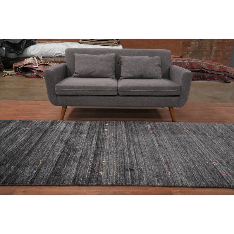 Hand Knotted Oriental Viscose Silk Carpet Tribal Animal Pictorial Greys & Charcoal Gabbeh Runner Rug - 11' 9'' X 4' 0''