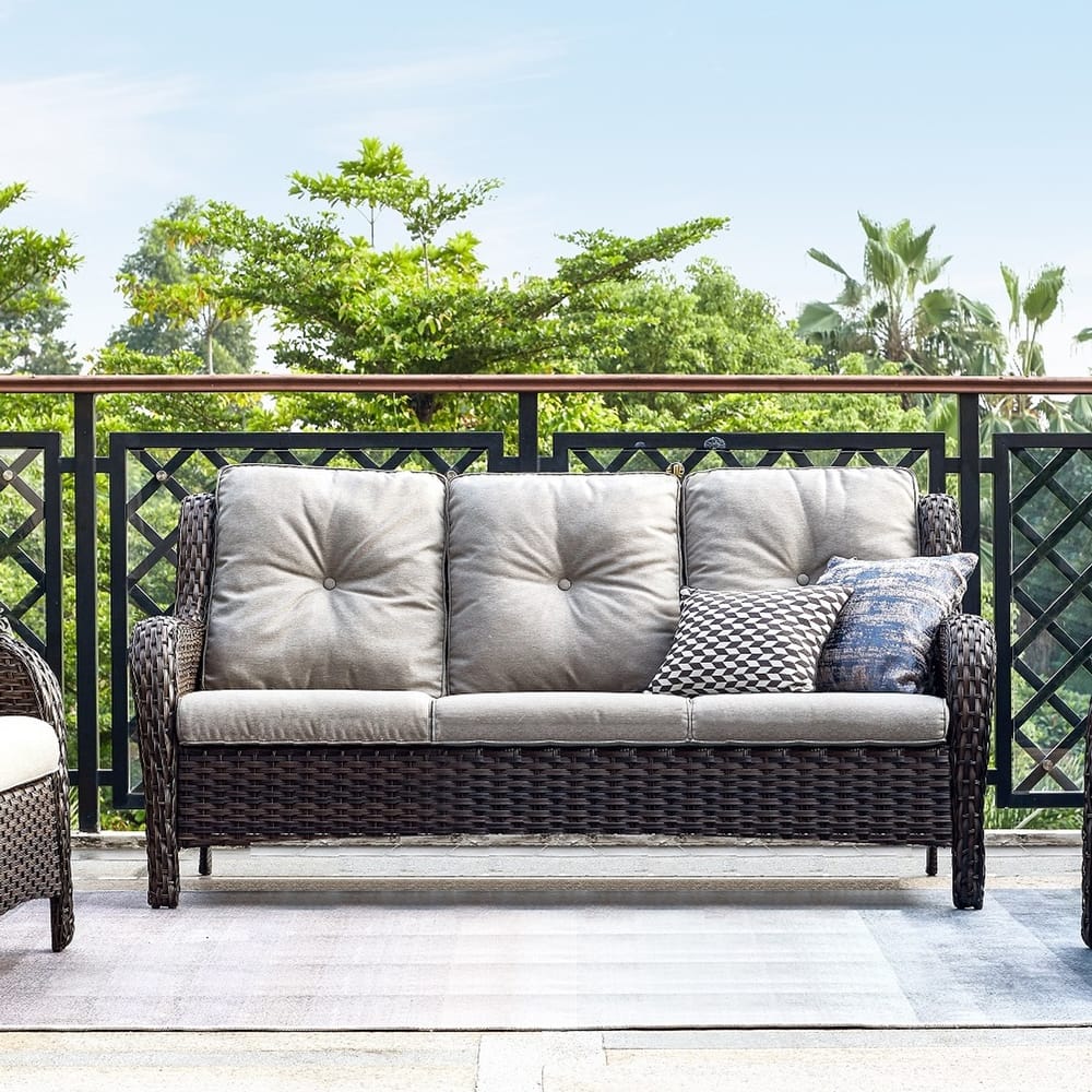 Outdoor Wicker 3-Seater Sofa with cushion, high back and deep seating