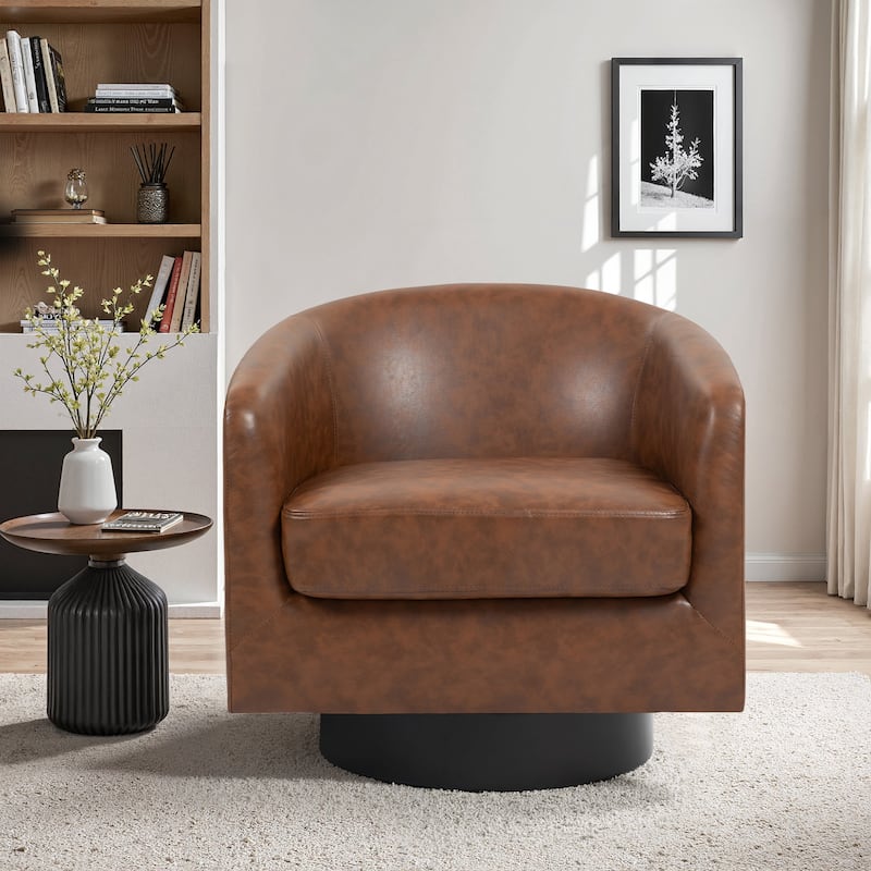 2 Set Modern Wide Round Swivel Accent Barrel Chairs